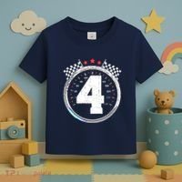 4th Birthday Boy 4 Fourth Race Car Birthday Racing Car Flag Toddler T-Shirt thumb 3