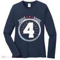 4th Birthday Boy 4 Fourth Race Car Birthday Racing Car Flag Women's Long Sleeve Shirt thumb 0