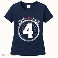 4th Birthday Boy 4 Fourth Race Car Birthday Racing Car Flag Women's T-Shirt thumb 0