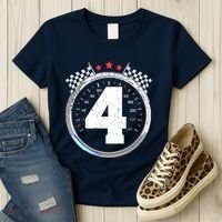 4th Birthday Boy 4 Fourth Race Car Birthday Racing Car Flag Women's T-Shirt thumb 3