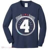 4th Birthday Boy 4 Fourth Race Car Birthday Racing Car Flag Kids Long Sleeve Shirt thumb 0