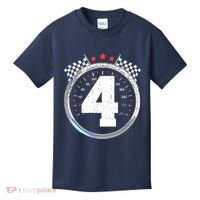 4th Birthday Boy 4 Fourth Race Car Birthday Racing Car Flag Kids T-Shirt thumb 0