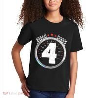 4th Birthday Boy 4 Fourth Race Car Birthday Racing Car Flag Kids T-Shirt thumb 2