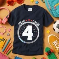 4th Birthday Boy 4 Fourth Race Car Birthday Racing Car Flag Kids T-Shirt thumb 3