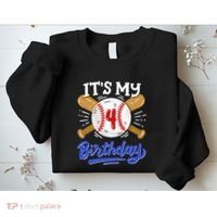 4th Baseball Birthday Party Sport Fan 4 Years Old Sweatshirt thumb 2