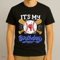 4th Baseball Birthday Party Sport Fan 4 Years Old T-Shirt thumb 3