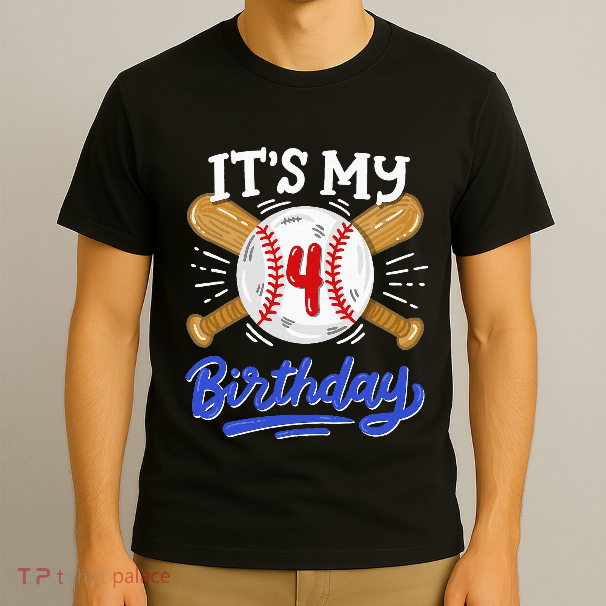 4th Baseball Birthday Party Sport Fan 4 Years Old T-Shirt