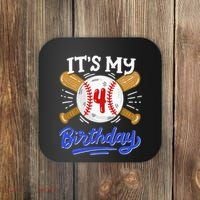 4th Baseball Birthday Party Sport Fan 4 Years Old Coaster thumb 0