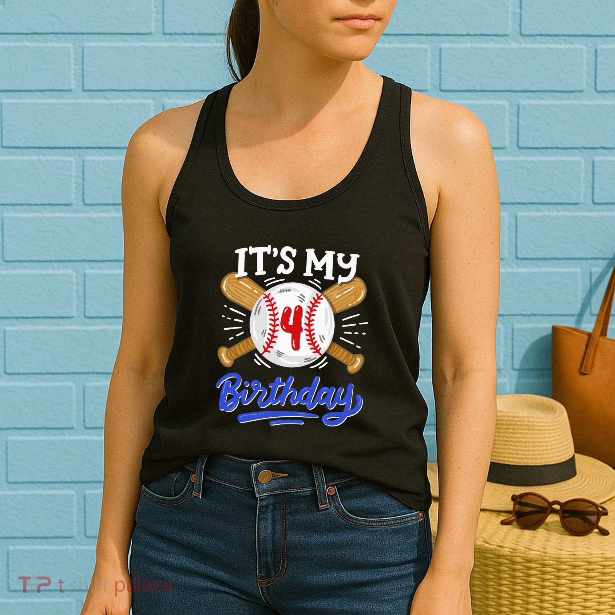 4th Baseball Birthday Party Sport Fan 4 Years Old Women's Tank Top