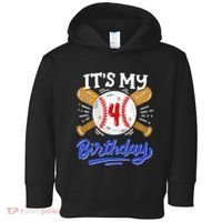 4th Baseball Birthday Party Sport Fan 4 Years Old Toddler Hoodie thumb 0