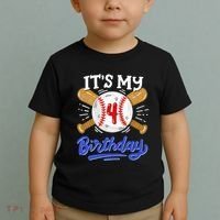 4th Baseball Birthday Party Sport Fan 4 Years Old Toddler T-Shirt thumb 2