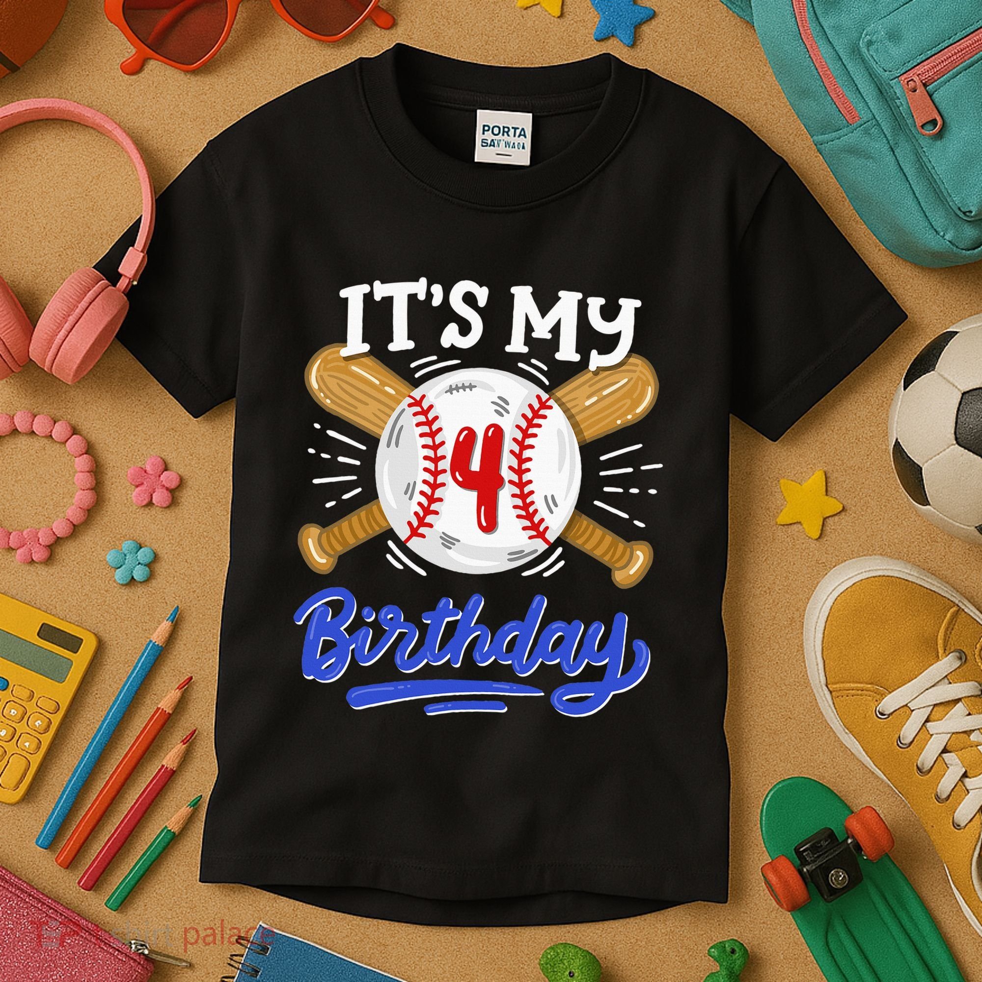 4th Baseball Birthday Party Sport Fan 4 Years Old Kids T-Shirt