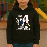 4th Birthday Bowling Im 4 This Is How I Roll Kids Hoodie thumb 3