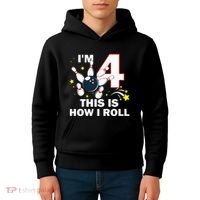 4th Birthday Bowling Im 4 This Is How I Roll Kids Hoodie thumb 4