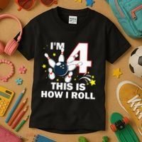 4th Birthday Bowling Im 4 This Is How I Roll Kids T-Shirt thumb 3