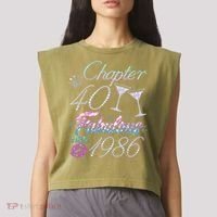 40th Birthday Chapter 40 Fabulous Since 1986 Rhinestones Diamonds Garment-Dyed Women's Muscle Tee thumb 2