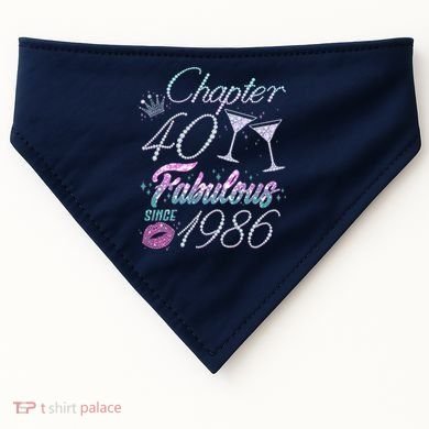 40th Birthday Chapter 40 Fabulous Since 1986 Rhinestones Diamonds USA-Made Doggie Bandana