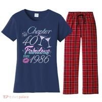40th Birthday Chapter 40 Fabulous Since 1986 Rhinestones Diamonds Women's Flannel Pajama Set thumb 0