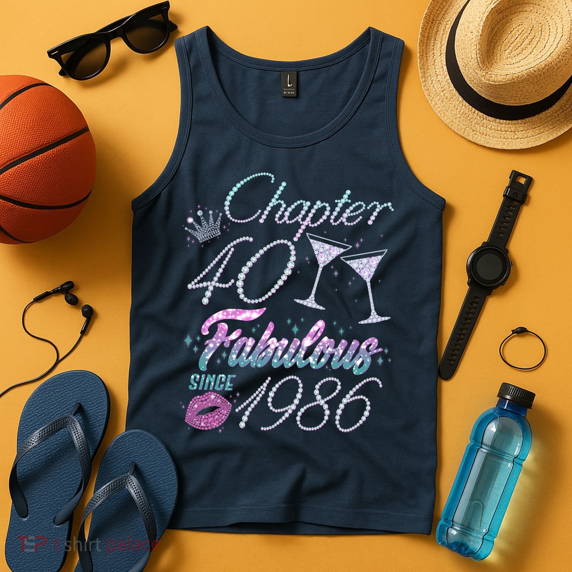 40th Birthday Chapter 40 Fabulous Since 1986 Rhinestones Diamonds Tank Top
