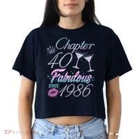 40th Birthday Chapter 40 Fabulous Since 1986 Rhinestones Diamonds Women's Crop Top Tee thumb 2