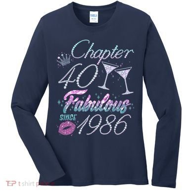 40th Birthday Chapter 40 Fabulous Since 1986 Rhinestones Diamonds Women's Long Sleeve Shirt
