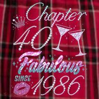 40th Birthday Chapter 40 Fabulous Since 1986 Rhinestones Diamonds Women's Flannel Plaid Pajama Pants thumb 2