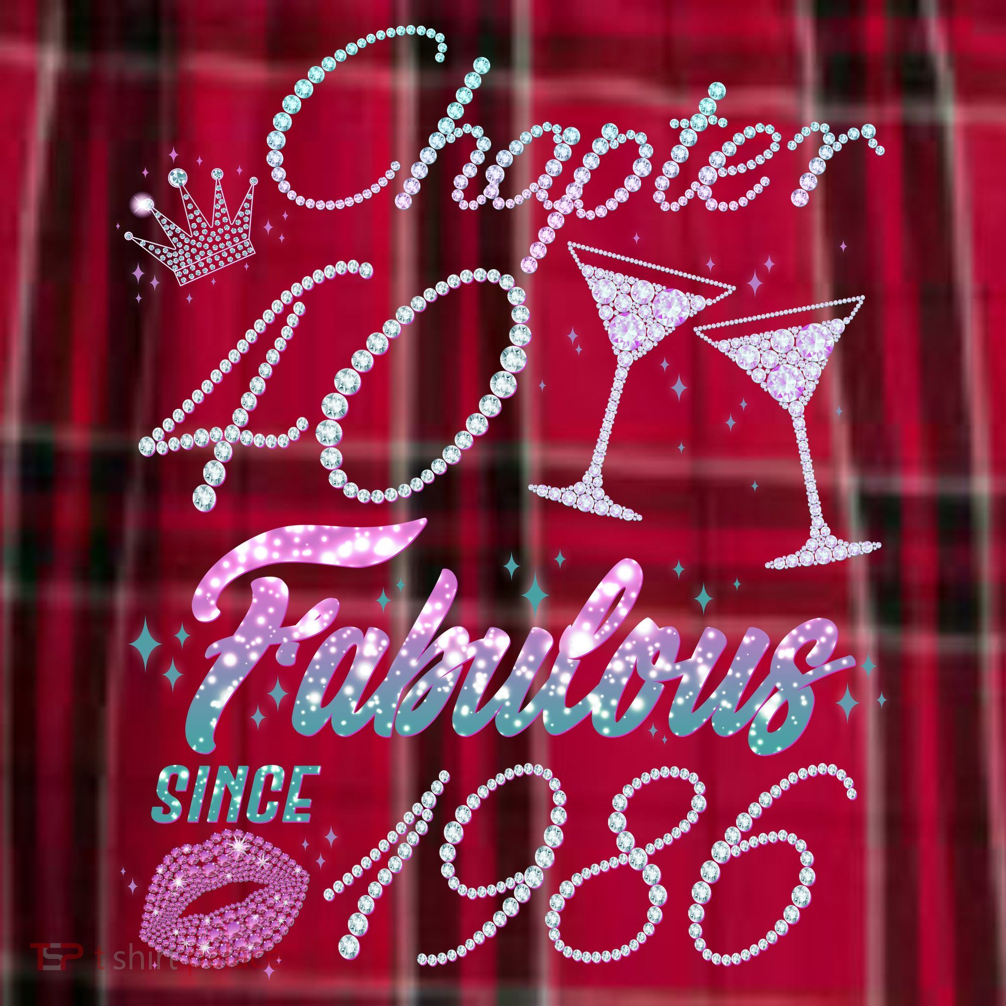 40th Birthday Chapter 40 Fabulous Since 1986 Rhinestones Diamonds Women's Flannel Plaid Pajama Pants