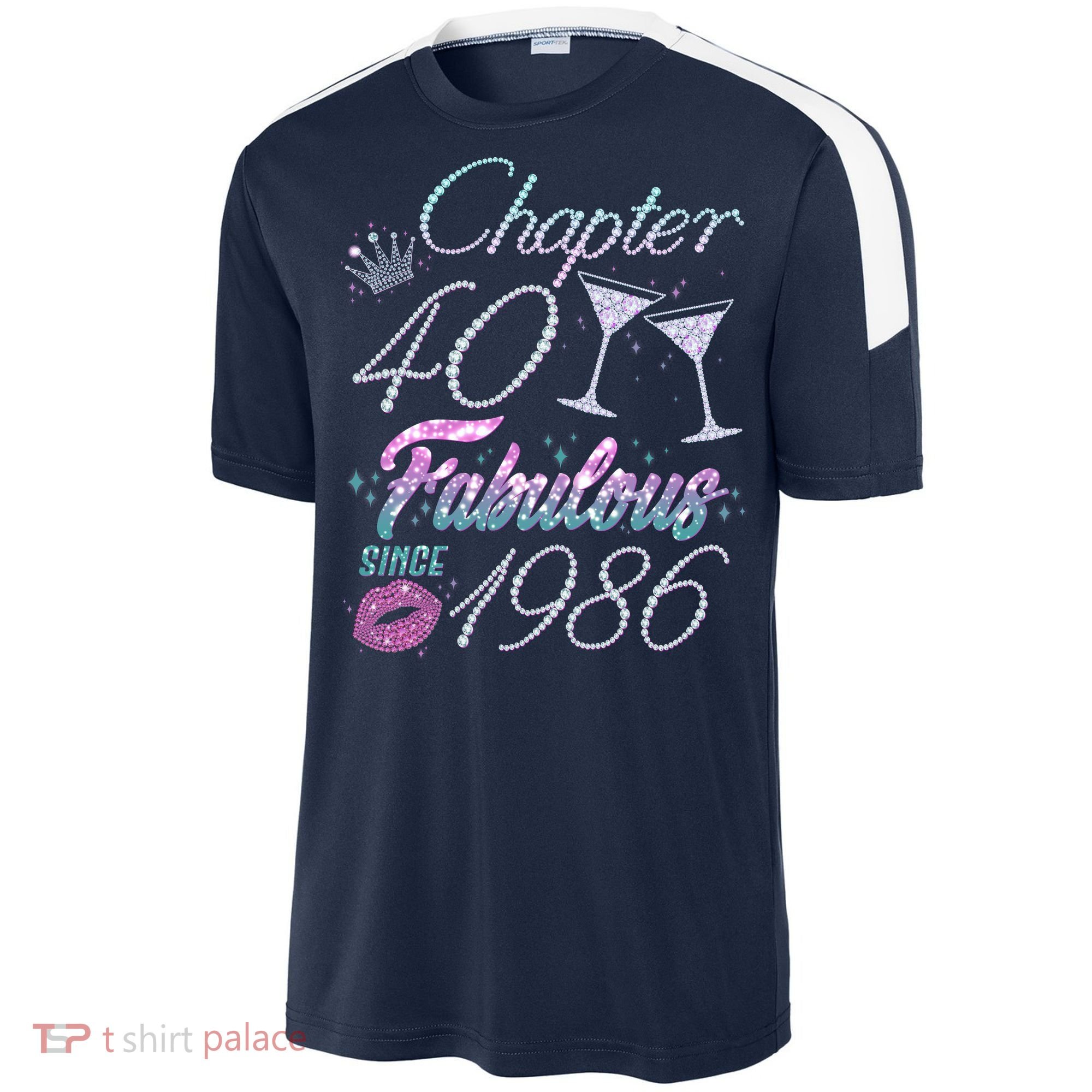 40th Birthday Chapter 40 Fabulous Since 1986 Rhinestones Diamonds Sport-Tek Competitor United Soccer Jersey