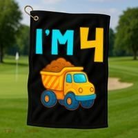 4th Birthday Cartoon Dump Toy Truck Construction I'M 4 Four Golf Towel thumb 1