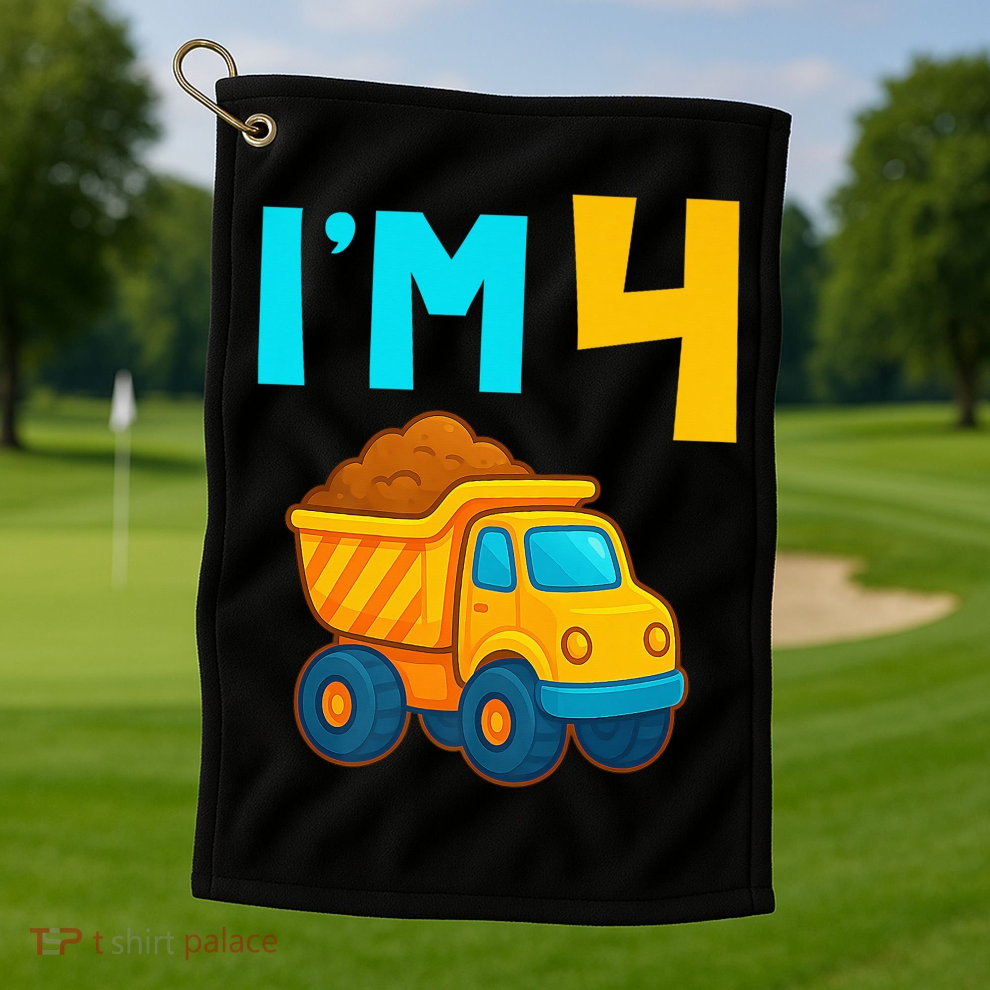 4th Birthday Cartoon Dump Toy Truck Construction I'M 4 Four Golf Towel