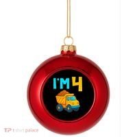 4th Birthday Cartoon Dump Toy Truck Construction I'M 4 Four Plastic Christmas Ball Ornament thumb 0