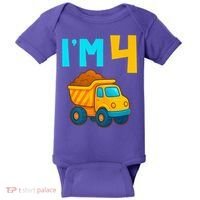 4th Birthday Cartoon Dump Toy Truck Construction I'M 4 Four Baby Bodysuit thumb 0