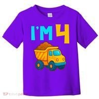 4th Birthday Cartoon Dump Toy Truck Construction I'M 4 Four Toddler T-Shirt thumb 0