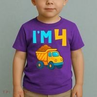 4th Birthday Cartoon Dump Toy Truck Construction I'M 4 Four Toddler T-Shirt thumb 2