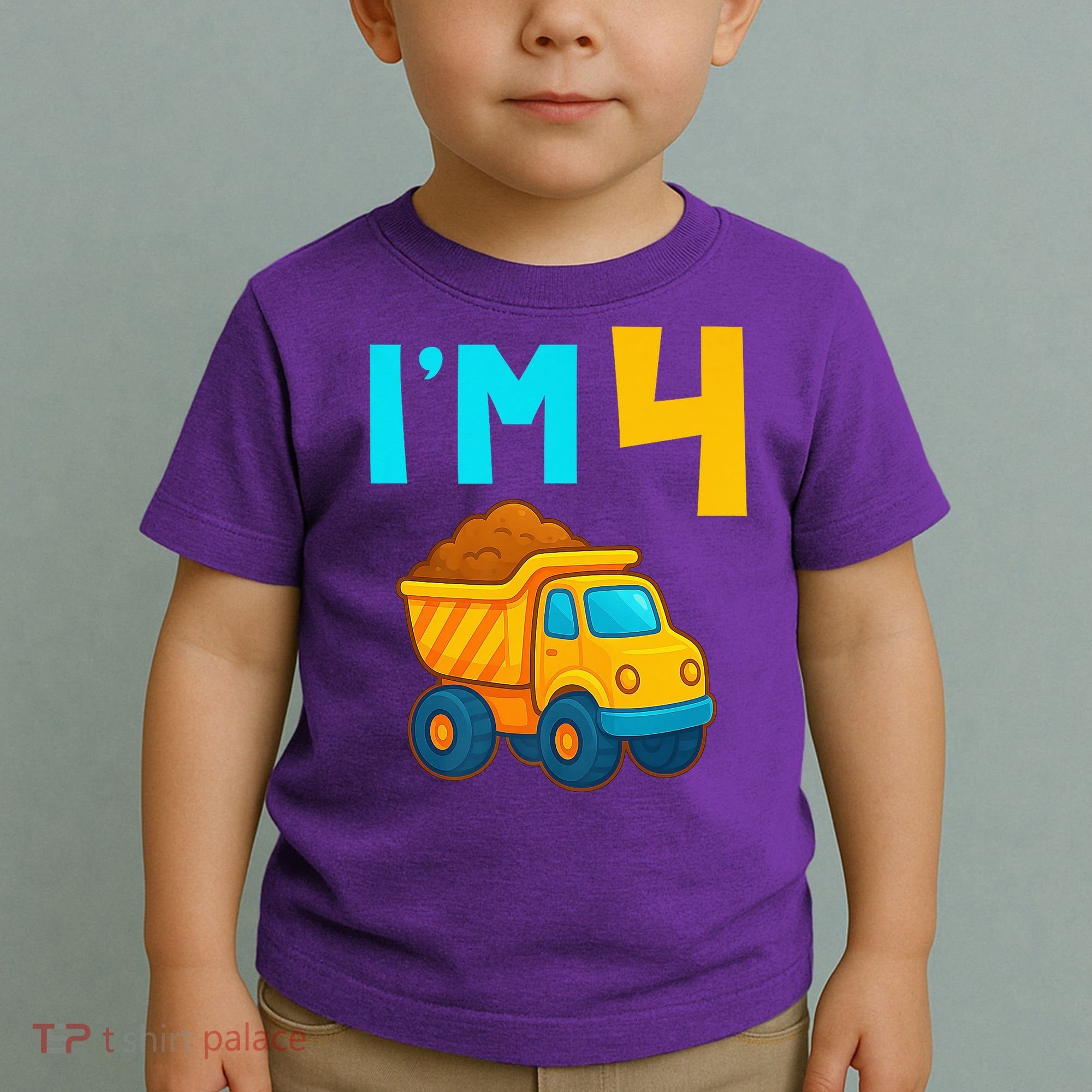 4th Birthday Cartoon Dump Toy Truck Construction I'M 4 Four Toddler T-Shirt
