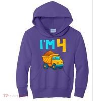4th Birthday Cartoon Dump Toy Truck Construction I'M 4 Four Kids Hoodie thumb 0