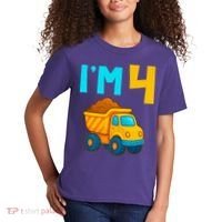 4th Birthday Cartoon Dump Toy Truck Construction I'M 4 Four Kids T-Shirt thumb 2