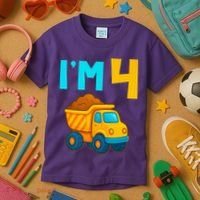 4th Birthday Cartoon Dump Toy Truck Construction I'M 4 Four Kids T-Shirt thumb 3