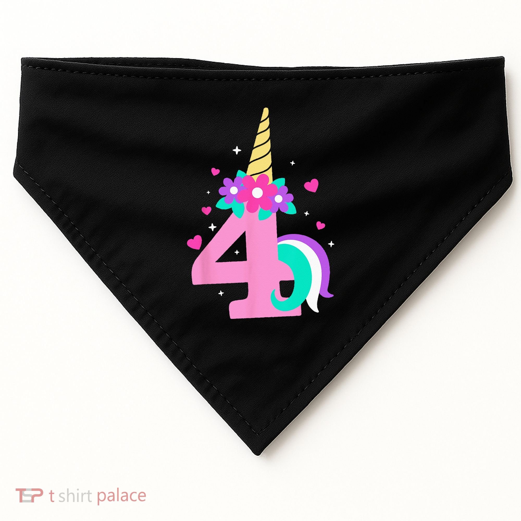 4th Birthday Cute Unicorn 4 Years Birthday USA-Made Doggie Bandana