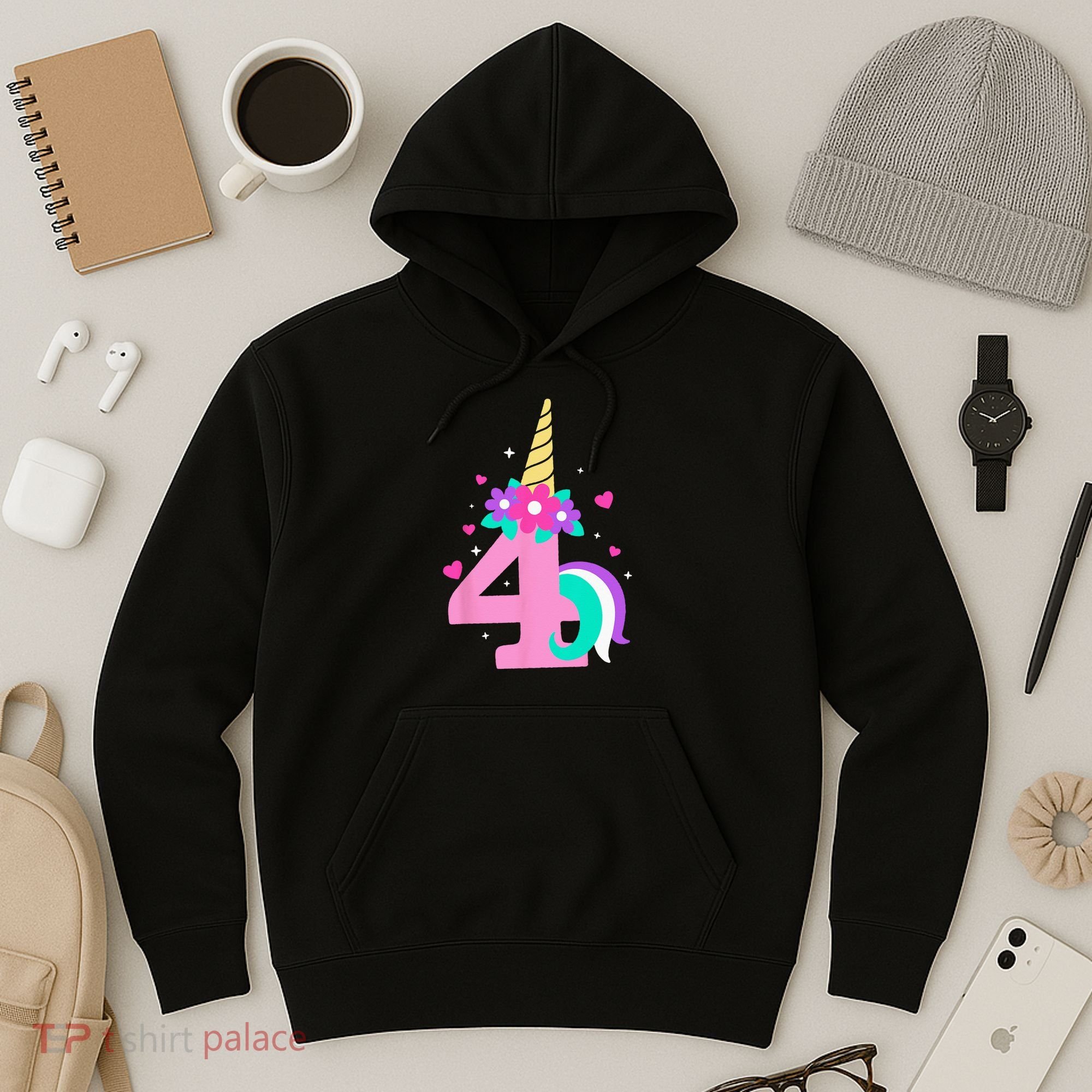 4th Birthday Cute Unicorn 4 Years Birthday Hoodie