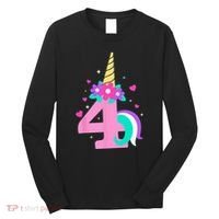 4th Birthday Cute Unicorn 4 Years Birthday Long Sleeve Shirt thumb 0