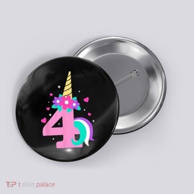 4th Birthday Cute Unicorn 4 Years Birthday Button