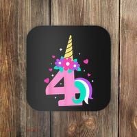 4th Birthday Cute Unicorn 4 Years Birthday Coaster thumb 0