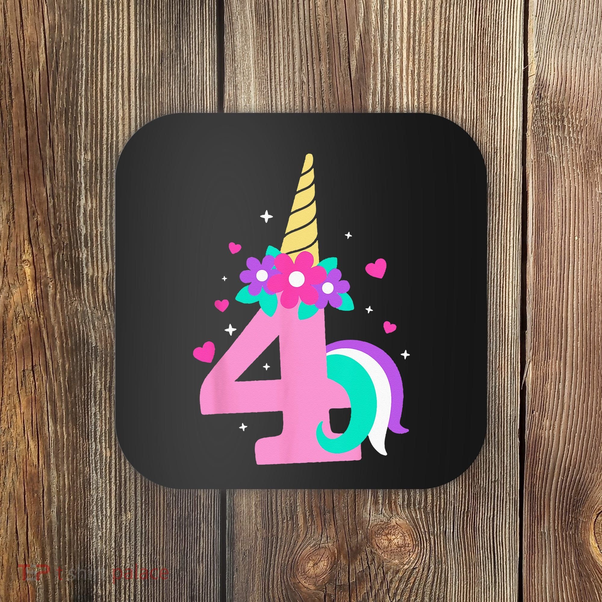 4th Birthday Cute Unicorn 4 Years Birthday Coaster