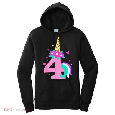 4th Birthday Cute Unicorn 4 Years Birthday Women's Hoodie