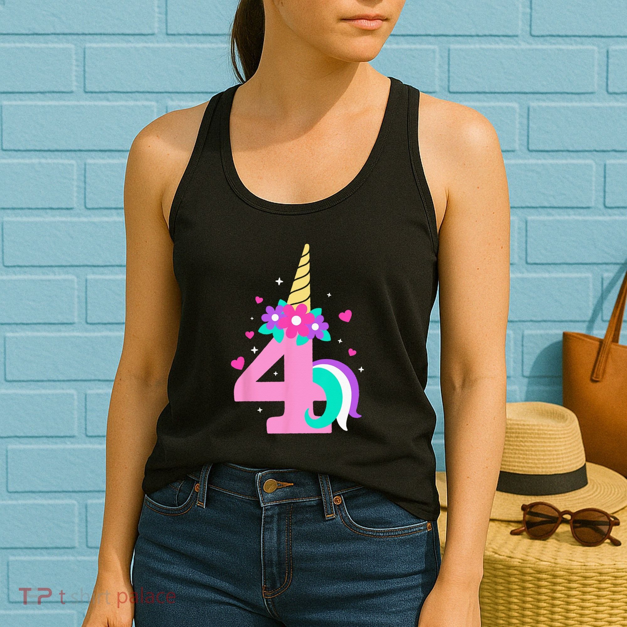 4th Birthday Cute Unicorn 4 Years Birthday Women's Tank Top