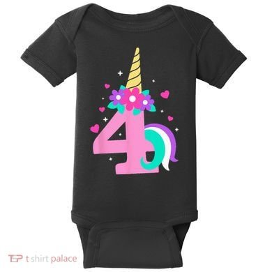 4th Birthday Cute Unicorn 4 Years Birthday Baby Bodysuit