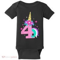 4th Birthday Cute Unicorn 4 Years Birthday Baby Bodysuit thumb 0