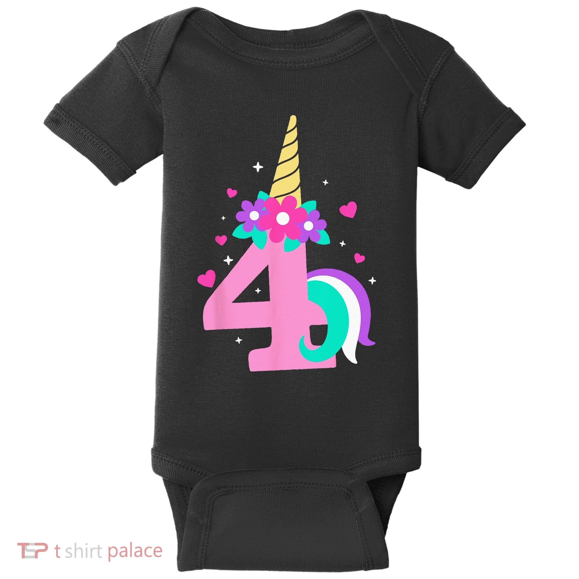 4th Birthday Cute Unicorn 4 Years Birthday Baby Bodysuit