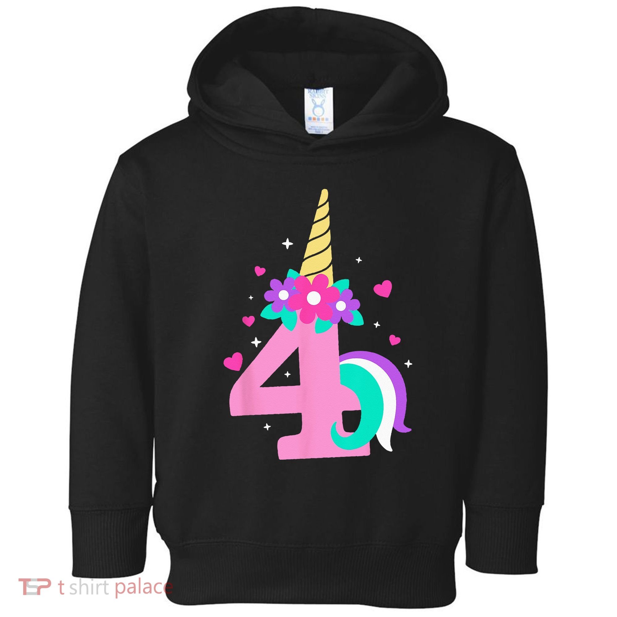 4th Birthday Cute Unicorn 4 Years Birthday Toddler Hoodie